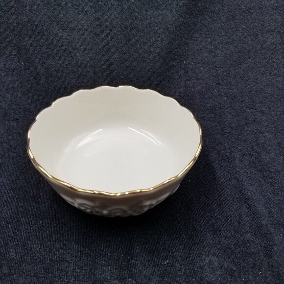 Vintage Lenox Round Bowl Dish Embossed Rose Blossom Ivory Cream Gold Candy Nut - Picture 3 of 5
